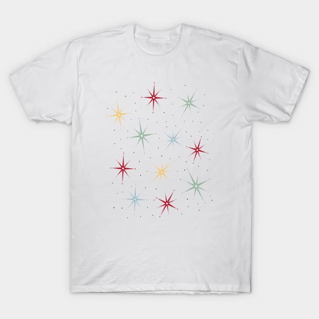 Atomic Starburst Mid Century Red Yellow Green Blue T-Shirt by OrchardBerry